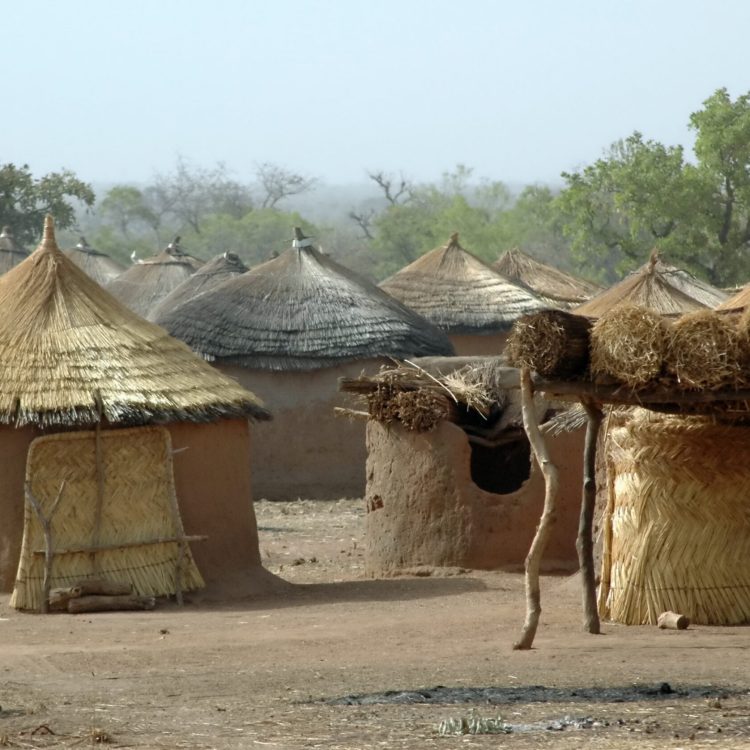 Village, maisons de terre et toit de paille et d'herbe, Burkina Faso, Afrique